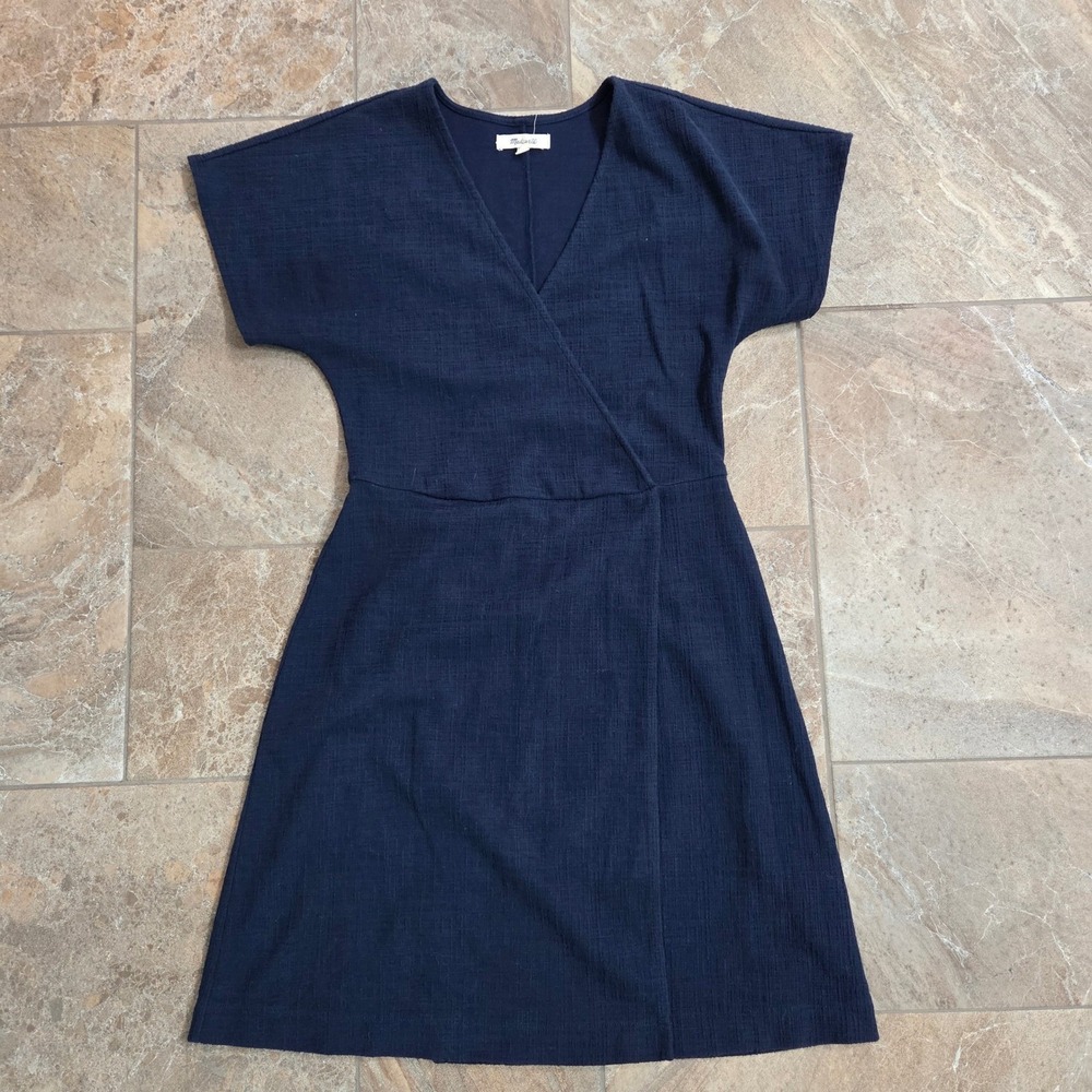 Madewell faux Wrap Dress Navy Blue Short Sleeve‎ Casual Dress XS